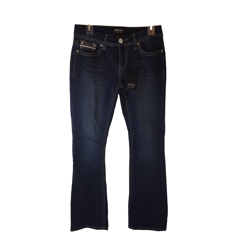 Womens Jeans Size 7 Dark Blue Wash Premium Denim Wide Leg‎ Bikercore Western ZCO